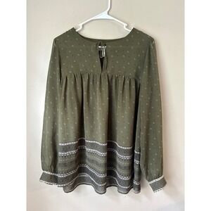 Loft Outlet Olive Paisley Blouse Tie Neck Long Sleeve Top S Goblincore Boho